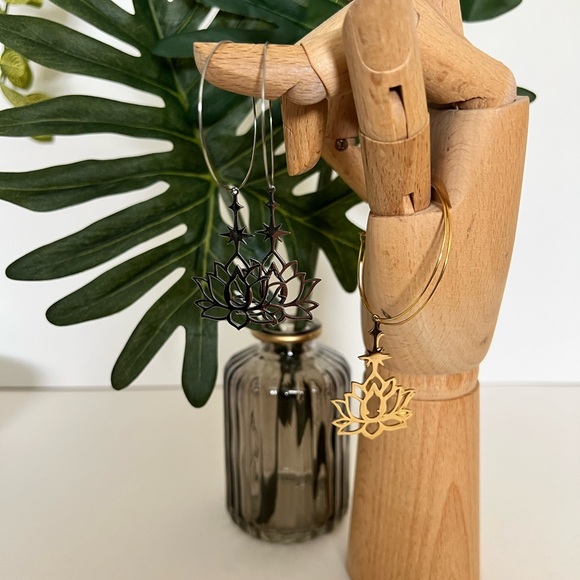 Lotus Buddha Pendant Hoop Earrings - Spiritual Jewelry - Protection Hoops - Picture 9 of 9